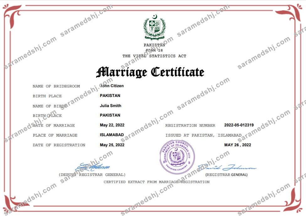 Pakistan marriage certificate Word and PDF template